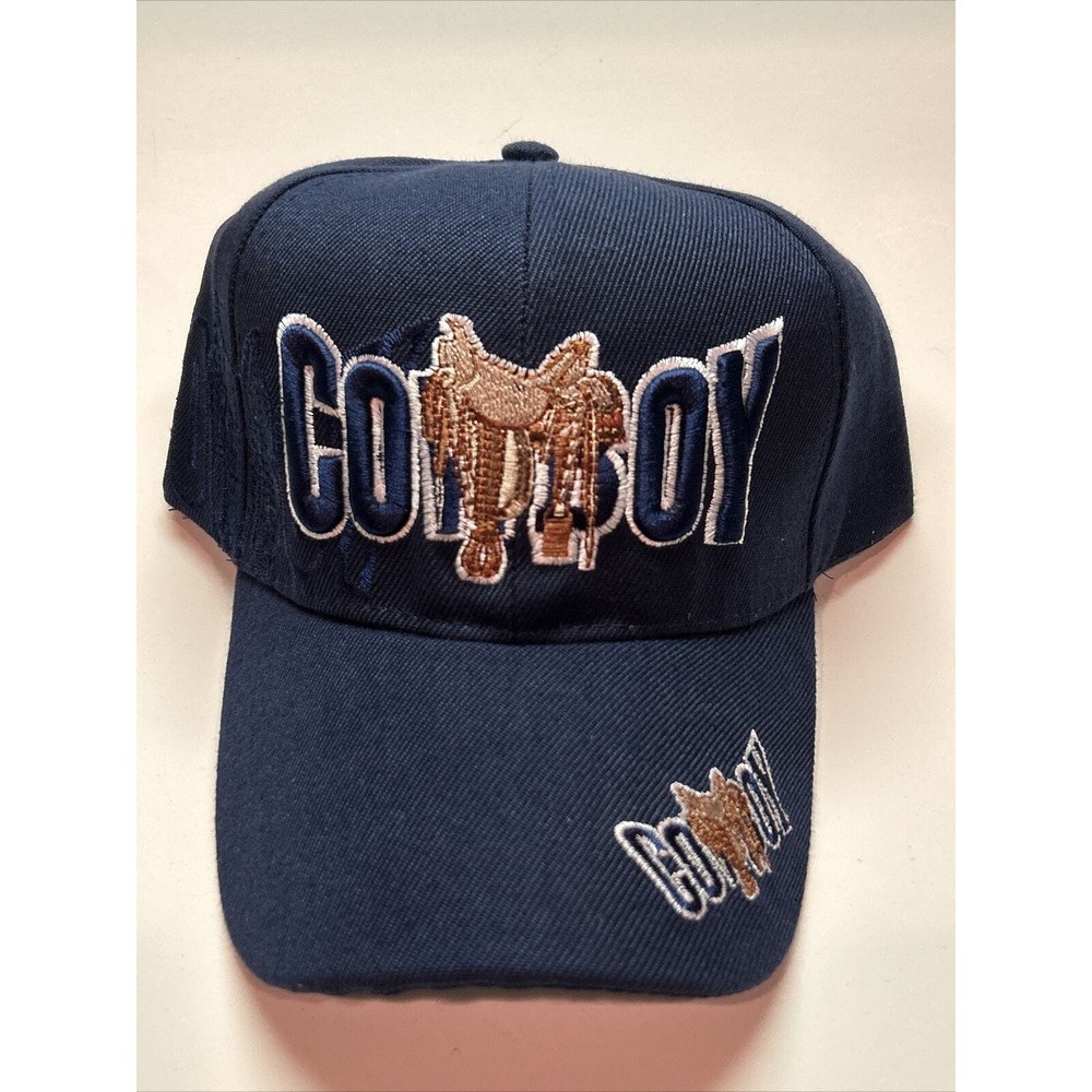 Men's Cap Cowboy Saddle Adjustable Snapback Blue Hat One Size New